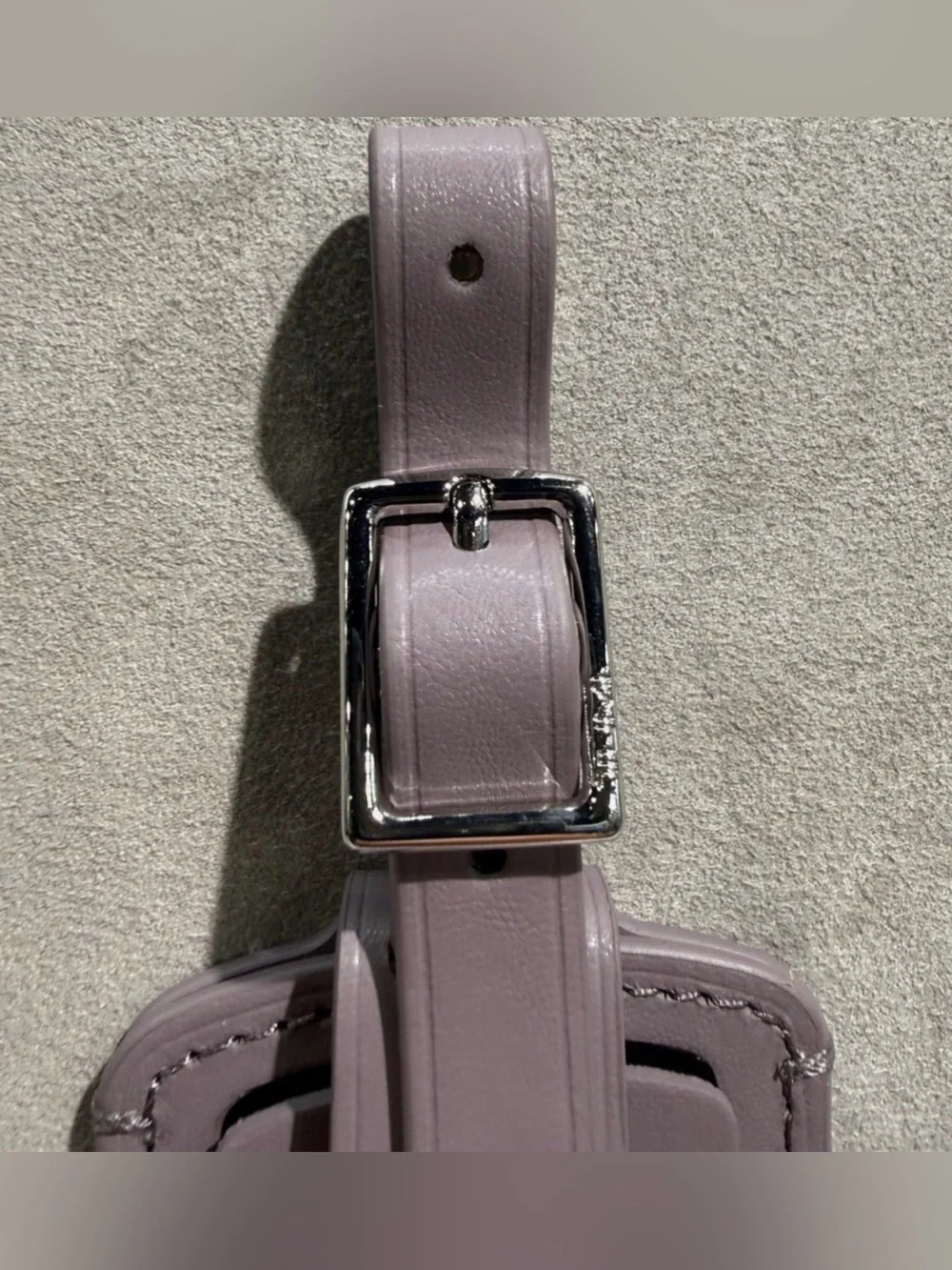 NEW Tumi 3.625” x 2.25” Leather Luggage Name Tag w/ Buckle - MAUVE